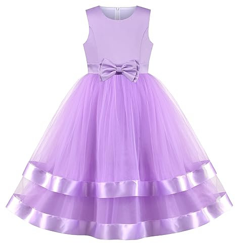 Vestito Bambina Senza Maniche Viola Principessa Ballo di fine Anno Toga Nozze Festa Damigella d'Onore 8 Anni