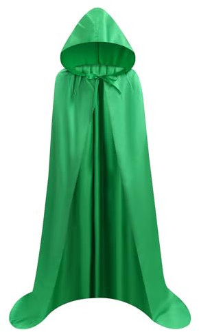 Proumhang Verde Mantello con Cappuccio Lungo in Raso Adulto Costume di Halloween Capo Masquerade Costume di Natale S