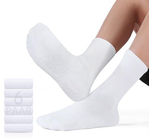 YouShow 6 Paar Weiß Tennissocken Herren Damen Classic Sportsocken Cushioned Crew Socken 43-46