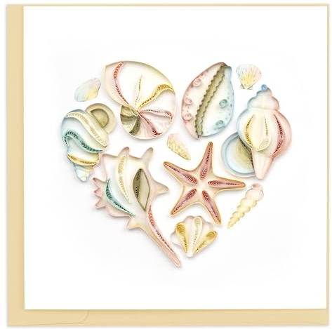 The Quilling Card Company Quilling Grußkarte, herzförmig, Muscheln, Ozean, Romantik, handgefertigt, zum Einrahmen in einen Kartenrahmen