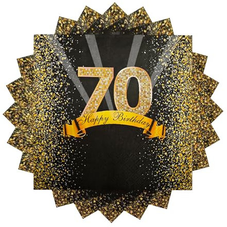 Servietten 70 Geburtstag,36 Stück Happy Birthday Servietten,3-Lagig Servietten Geburtstag 70.Männ Frau Tischdeko Geburtstag Papierservietten 33x33cm Geburtstagsservietten Schwarz Gold Party Deko