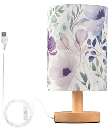 Mnsruu Bedside Table Lamps, Blossom Lilac Flowers USB Table Lamp for Bedroom, LED Light Bedroom Bedside Table Décor Night Lamp Warm White