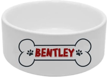 Personalised Name With Bone Design, Ceramic 18.5cm x 8cm Pet Bowl, Feeding/Water Dog Bowl.