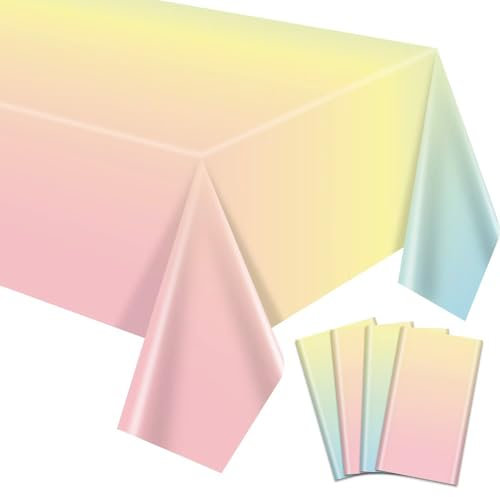 4 Stück Regenbogen Geburtstag Tischdecken, Rechteck Bunte Pastell Regenbogen Tabelle deckt für Prinzessin Geburtstag Party Dekorationen Baby Dusche Hochzeit Party Supplies, 130 x 220 cm