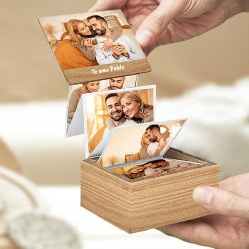 Transparent Gift Caja de Fotos Acordeón Personalizada con Fotos y Texto. Regalo Original para Parejas, Hombres o Mujeres. Regalos Personalizados. Caja de Sorpresa y Recuerdos. Álbum Desplegable