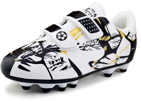 Botas Futbol Niño 35 Zapatillas Futbol con Tacos Cómoda Blanco Dorado