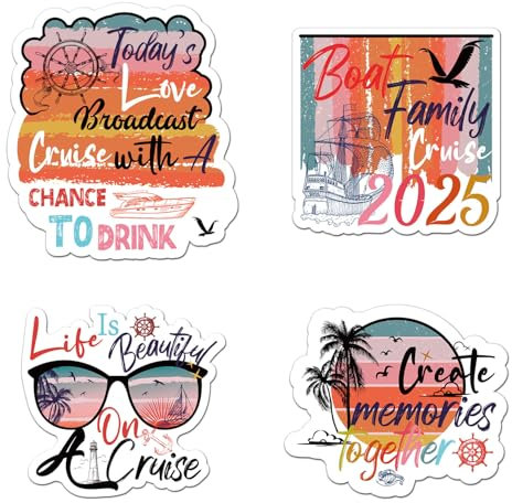 Gosknor 4pcs Cruise Door Decorations Magnetic, 4 Styles 2025 Large Retro Family Cruise Ship Door Magnets for Refrigerator Cabin Carnival Car Computer Decor
