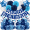 Recosis Blau Geburtstagsdeko, Happy Birthday Banner mit Pompoms Papier Girlande Wimpel Spiral und Luftballon Kindergeburtstag für Mädchen Junge Mann Frauen Geburtstags Dekorationen