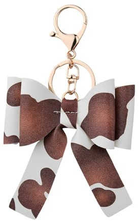 Guqqeuc Leopard Print Bow Keyring for Women Girls Handbag Bag Charms for Women Purse Bow Leopard Print Keychain for Car Keys Brown Bag Accessories for Girls Bowknot Keychain for Bags Handbag Charm