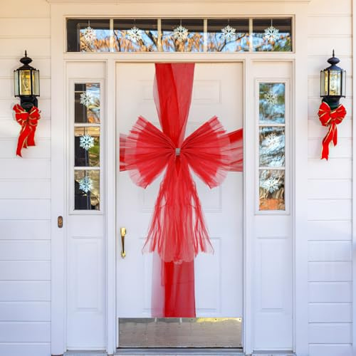 Rote Schleifen Weihnachten Große, 60 x 80 cm Weihnachten Türschleife Deko | Dekorative Schleifen & Bänder mit Stift, Weihnachtsschleifen für Haustüren, Weihnachtsbäume und Kamine