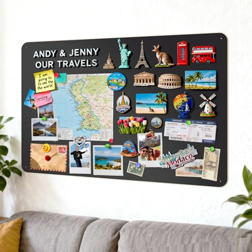 LYZZXI Magnettafel Groß aus Metall in Schwarz: Reiseschätze stilvoll zeigen | Matte Magnetwand für Reisemagnete sowie Fotos und Souvenirs – 50 × 80 cm als persönliche Galerie im Wohnzimmer oder Büro