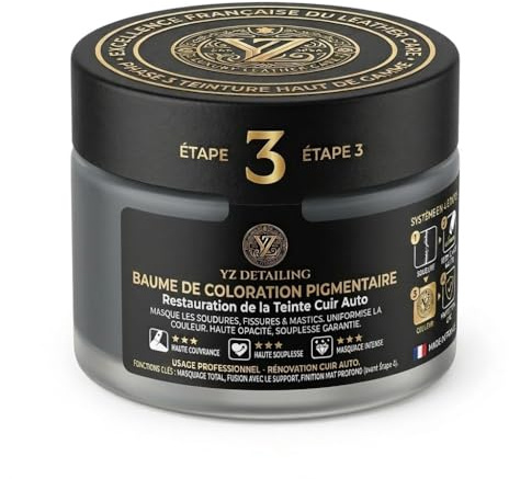 YZ DETAILING Peinture Colorant Cuir Simili - Rénovation Et Re Coloration Pour : Abimé, Rayé, Griffée, Décoloré, Réparer Siège Auto, Canapé, Chaussure, Veste Vêtements, Sac, Gris, 50 Ml