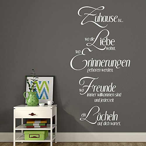 KLEBEHELD® Wandtattoo Zuhause ist wo die Liebe wohnt, wo Erinnerungen geboren werden, wo Freunde immer willkommen sind | Farbe schwarz, Größe 30x60cm