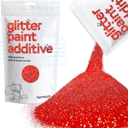Hemway Glitter Paint Additive - Red | Metallic Flakes for Adding Sparkle to Paints & Wood Varnish | Add to Emulsion, Acrylic & Latex for Indoor Sparkly Walls | 100 g
