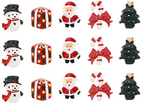 rosenice Weihnachtsschmuck Kunstharz Schneemann Santa Claus Weihnachtsbaum Zuckerstange Miniatur Ornaments Dekoration DIY Zubehör – 15 Teile