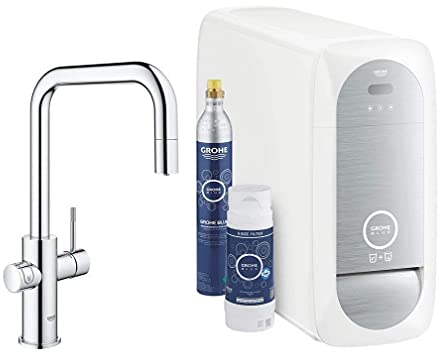 Grohe Blue Home Rubinetto per Lavello Cucina, Bocca aU, con Doccetta Estraibile, Cromo e Filtro Acqua Incluso, 31543000