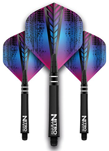 Dart Flight and Schäfte Kombi Regenbogen - 4 Sätze Standardflüge und 4 Sätze Medium Nitrotech Schäfte pro Packung