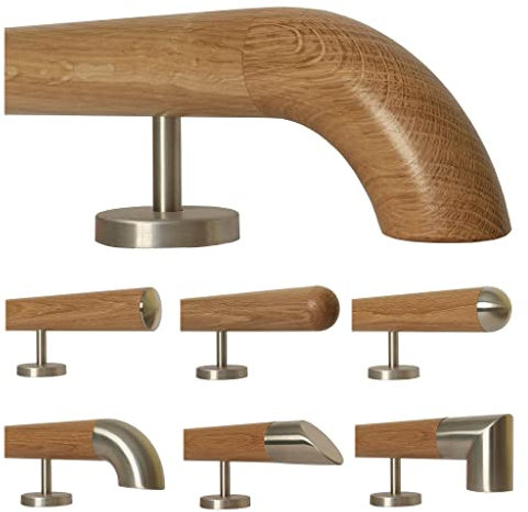 TIBU Eiche Holz Handlauf Geländer 0,3m - 6m, Länge 40 cm, Ende Holzkrümmling und 2 gerade Halter