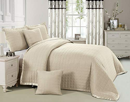 Beautiful Plain colour OSCA Quilted Bedspread/Throw with 2 Pillow Shams (Beige, Super King)