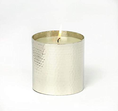 Lambert Noor Kerze in Gefäß vernickelt, H 10 cm, D 10 cm, Kerze weiß, Oberfläche strukturiert, Brenndauer ca. 26 h 39453