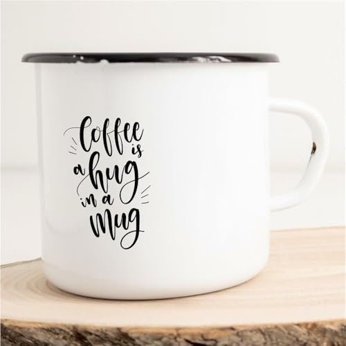 Huuraa Emaille Tasse Coffee is a hug in a mug Geschenk Kaffeebecher Vintage 300ml Coffee is a hug in a mug Geschenkidee