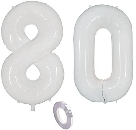 Weiß Luftballons Zahl 80. Geburtstag deko frau mann,Zahlen Ballon 80 Geburtstag deko, 40 Zoll Heliumballon 80 jahre Geburtstagsdeko frauen männer Aufblasbar Helium Folienballon 80 Weiß（80）