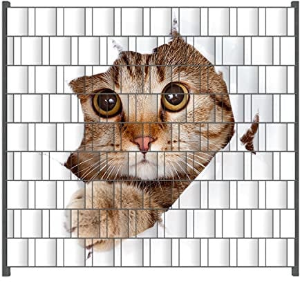 Wallario Zaun Sichtschutz Windschutz für EIN- und Doppelstabmattenzäune in der Größe Breite 2,00m x Höhe 1,80m, Motiv: Katze mit Blick nach vorn
