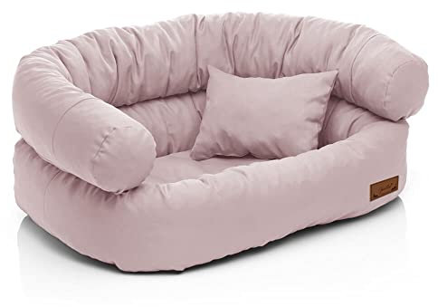 Juelle Großhundbett - Sofa für große Hunde, Abnehmbare Abdeckung, maschinenwaschbar, flauschiges Bett, Hundesessel Santi S-XXL (Größe: XL - 120x85 cm, Helles Puder Rose)