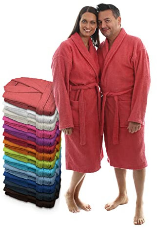 LEBENGOOD Peignoir unisexe pour femme et homme 100% coton éponge américain 400 g avec ceinture, poches, douche, peignoir doux, serviette (Coral XXL)
