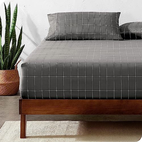 Bare Home Spannbetttuch - Premium 1800 Gebürstete Polyester-Mikrofaser - Extra weich, Knitterfrei, Farbbeständig, Fleckenresistent - Tiefe Taschen (200 x 200, Grid - Grey/White)