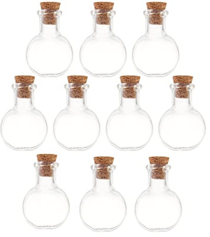 SKYPRO 10 x Mini-Glasflaschen mit Korkdeckel, ovale Flaschenform, kleine Glasflaschen, Wunschflaschen, kleine DIY-dekorative Bastelfläschchen für DIY-Handwerk, Party, Dekoration, Aufbewahrungszubehör