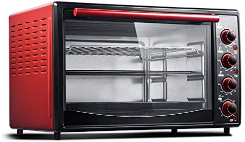 Mini horno rojo de 45L, horno eléctrico doméstico, ajuste de temperatura de 90-240 ℃ y temporizador de 60 minutos, calefacción de tres capas, nueve tubos de calefacción