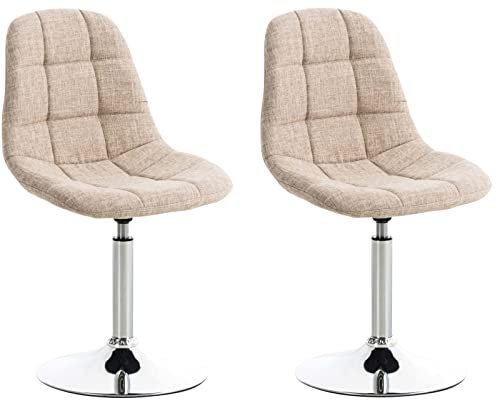 CLP 2er Set Stühle Emil Stoff I Mit Gestepptem Sitz I Drehstühle Mit Trompetenfüße In Chromoptik, Farbe:Creme