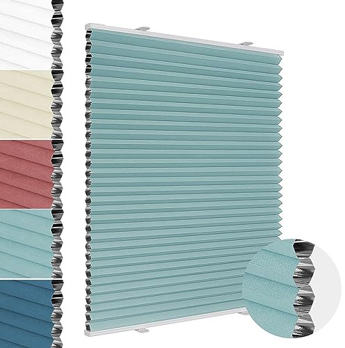 Allesin Wabenplissee ohne Bohren Verdunklung Thermo Doppelplissee Klemmfix Zweifarbig Hellblau-weiß 90x130 cm (BxH) 100% Blickdicht, Sonnenschutz & Schallschutz Plisseerollo für Fenster & Tür