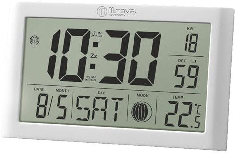 Digitale LCD Tischfunkuhr mit Datumsanzeige + Temperaturanzeige Geräuschlos Digitale Funkuhr mit Datumsanzeige Digital Schwarz 2X AA-Batterie Schwarz Kunststoff Unisex DCF77 Datumsanzeige (Weiß)