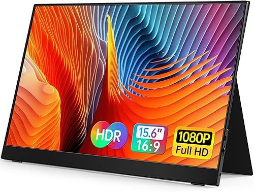 VILVA Portable Monitor - 15.6'' 1080P FHD IPS Display USB-C/HDMI Portable Monitor with Cover, Speakers for Laptop, PC, Mac, Phone, Xbox Switch, PS4