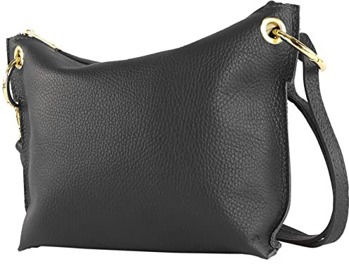 modamoda de - T243 - ital. Umhängetasche Klein Small aus Leder, Farbe:Schwarz
