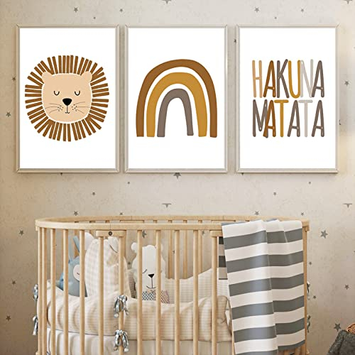 CAYBES Kinderdrucke-3 Stück Löwe Regenbogen Wandkunst Leinwand Malerei Nordische Kinderzimmer Poster und Drucke Cartoon Schlafzimmer Wandbilder Kinderzimmer Dekor Kunstwerk-30 * 40cm (Ungerahmt)