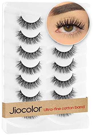 Jiocolor Falsche Wimpern Natürlicher Look Wispy Fluffy Lashes 3D Faux Mink Lashes False Eye Lashes Wiederverwendbar 7 Paare False Eyelashes 13MM