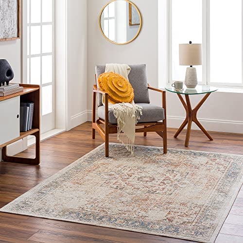 Surya Bridgetown Teppich waschbar in der Waschmaschine - Vintage Teppich waschbar für Wohnzimmer 200x275 cm, Schlafzimmer, Küche - Orientalischer Boho Style Teppiche, Teppich Groß in Braun und Creme