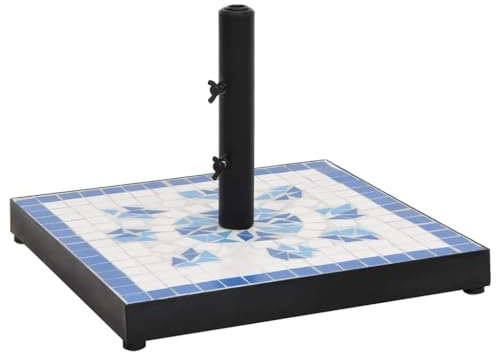 vidaXL Sonnenschirmständer, Schirmständer für den Außenbereich, Sonnenschirm Ständer mit Einstellknöpfen, Sonnenschirmhalterung Schirmhalter, Blau Weiß Quadratisch