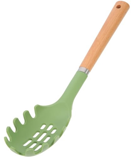 Kichvoe Cuillère à spaghetti - En silicone - Avec manche en bois - Louche à spaghetti - Louche à pâtes - Cuillère de service - Pour cuisine, maison, restaurant