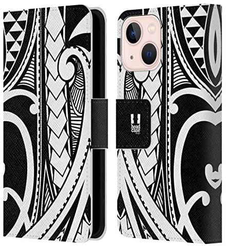 Head Case Designs Remolino Ornamentado Tatuaje de Samoano Carcasa de Cuero Tipo Libro Compatible con Apple iPhone 13 Mini