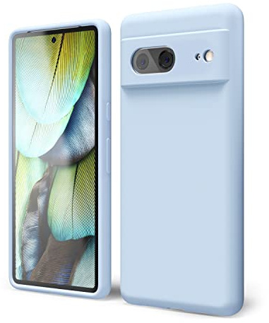 oakxco for Google Pixel 7A Phone Case Liquid Silicone, Cute Thin Slim Soft Rubber TPU Plain Smooth Gel Cover for Women Girl, Matte Solid Protective & Shockproof Bumper Grip, Aqua Sea Light Blue
