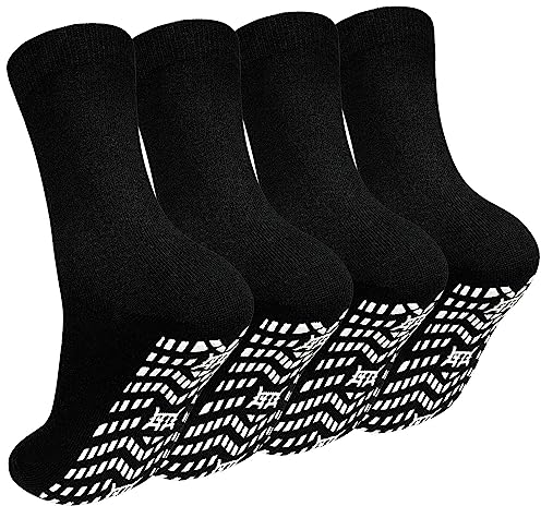 PUTUO ABS Rutschfeste Socken für Herren: Stoppersocken Männer Antirutsch Socken mit Noppen Herren Baumwolle Sport Noppensocken Rutschsocken 43-46 Schwarz 4 Paar