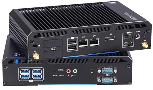 Sharevdi Fanless Industrial Mini PC, In-tel Celeron J4125 Mini Desktop Computer con Wi- 11 Pro, Dual HDMI/DP/BT4.2/2.4G+5G Dual Band Wi-Fi, 8GB RAM 128 GB SSD Piccolo PC