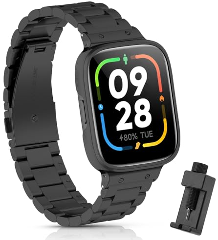 Xisair Correas de Metal Compatible con Redmi Watch 3 Active Correa de Repuesto Pulsera de Acero Inoxidable con Funda Protectora para Reloj Inteligente Redmi Watch 3Active Pulseras