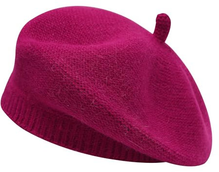 ZLYC Damen Winter Baskenmutze Klassische Barett Drucken Weich Warm Französische Mütze(Solid Rosa)