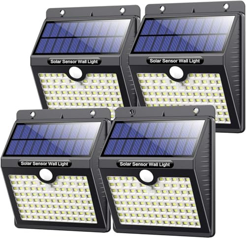 HETP Solarleuchte für Außen, [4 Stück] 97 LED Solarlampe Außen 180° Superhelle Solarleuchte mit Bewegungsmelder Sicherheitswandleuchte 3 Modi Wasserdichte Wandleuchte Garten