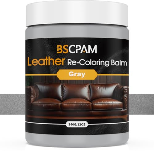 BSCPAM Leder Wiedereinfärbung Balsam, Leder Farbe Restorer für Sofas, Leder-Reparatur-Kit für Möbel, Leder-Farbstoff Reparatur Wiederherstellung für alte verblasste zerkratzt Leder-12oz Hellgrau